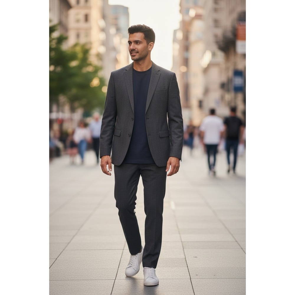 Andrew Fezza Macys Mens Grey‎ Glen Plaid Two Button Sport Coat
